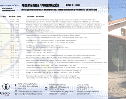 Actividades de los fines de semana de julio