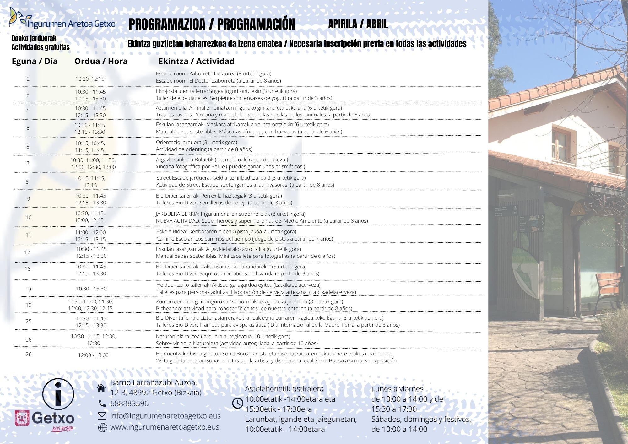 Prest dugu apirileko programazioa!