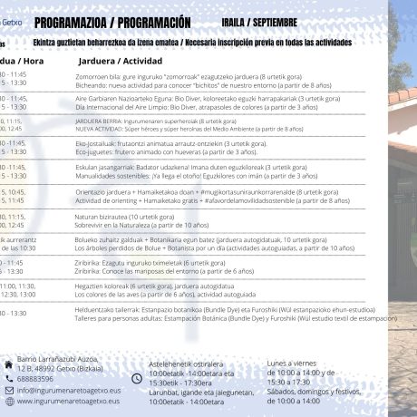 ¡Ya estamos de vuelta! Septiembre llega cargado de actividades al Aula Ambiental de Getxo